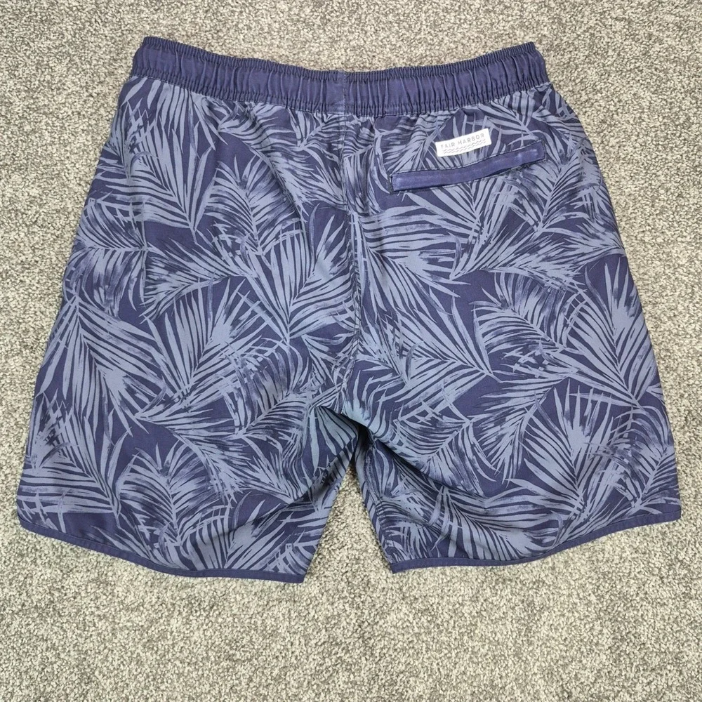 Fair‎ Harbor Swim Shorts Mens Medium Blue Tropical Leaf Print Anchor Trunk Lined